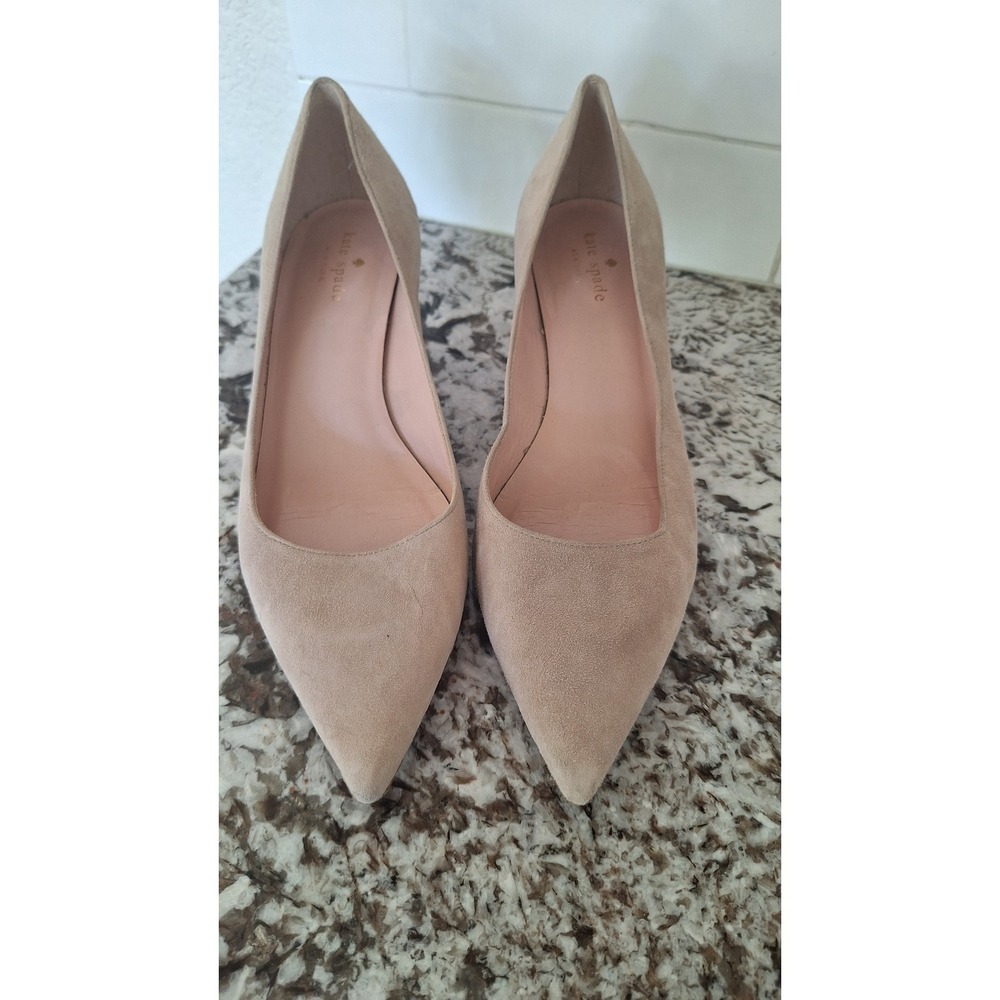 Kate Spade New York Beige Suede Pointed Toe Kitten Heel Pumps Made in Italy 9M
